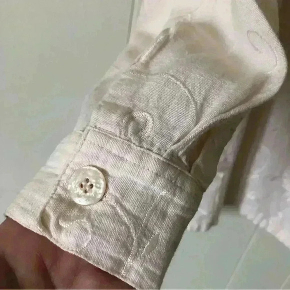 Lemon Grass Vintage Button Down Embroidered Cotton/Linen Blend Shirt Blouse L - Picture 3 of 6